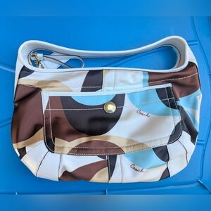 Vintage Coach Ergo Hobo With Scarf Print Satin And White Leather